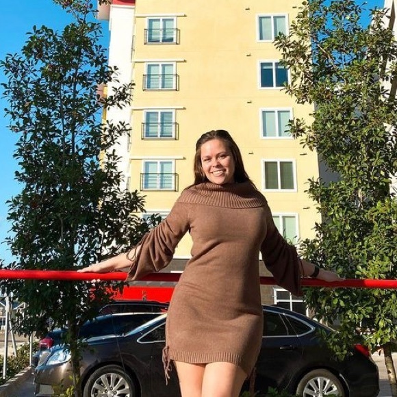 Sweater Mini Dress Medium with Ruchable Sleeves and Hem - Picture 2 of 5